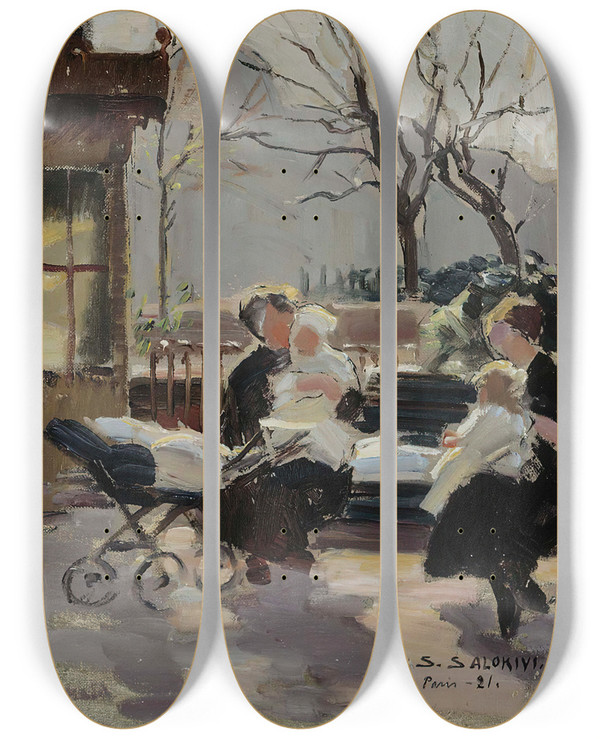 Triptych art skateboard deck of Santeri Salokivi Park In Paris by Santeri Salokivi (1886-1940)