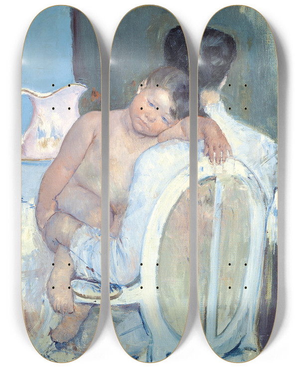Triptych art skateboard deck of Mary Cassatt Woman Sitting With A Child In Her Arms by Mary Cassatt (1844-1926)