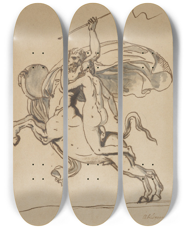 Triptych art skateboard deck of Nicolai Abildgaard The Centaur Nessus Abducting Deianira by Nicolai Abildgaard (1743-1809)