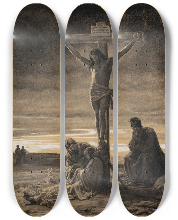 Triptych art skateboard deck of Carl Bloch Christ On The Cross_2 by Carl Bloch (1834-1890)