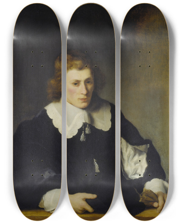 Triptych art skateboard deck of Ferdinand Bol Portrait Of A Young Man_1 by Ferdinand Bol (1616-1680)