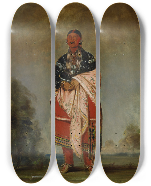 Triptych art skateboard deck of George Catlin Wife Of Keeokk by George Catlin (1796-1872)
