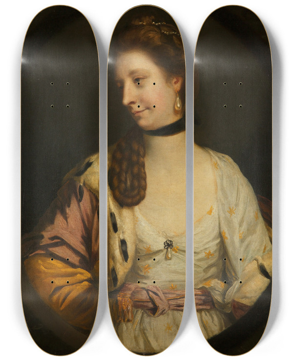 Triptych art skateboard deck of Sir Joshua Reynolds Lady Sondes by Sir Joshua Reynolds (1723-1792)