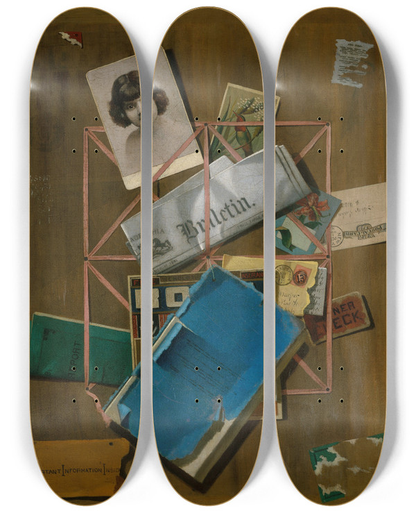 Triptych art skateboard deck of John Frederick Peto Old Souvenirs by John Frederick Peto (1854-1907)