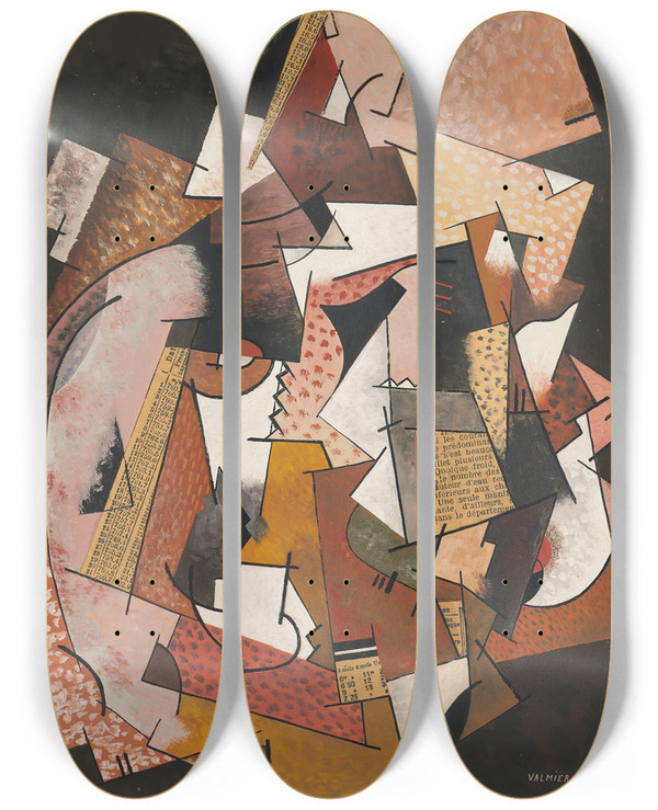 Triptych art skateboard deck of Georges Valmier Composition Au Papier Journal by Georges Valmier (1885-1937)
