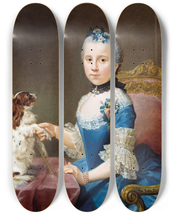 Triptych art skateboard deck of Johann Georg Ziesenis Portrait Of Marie Sophie Friedericke Von Holzhausen by Johann Georg Ziesenis (1716-1776)