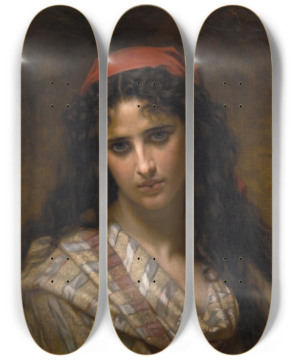 Triptych art skateboard deck of Hugues Merle A Rare Beauty by Hugues Merle (1823-1881)