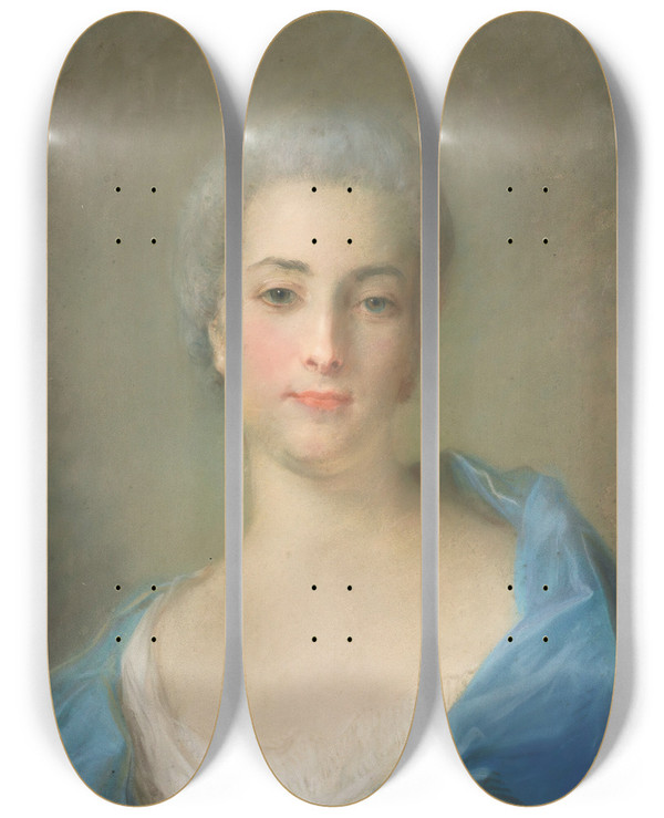 Triptych art skateboard deck of Jeanbaptiste Perronneau Portrait Of A Young Lady Possibly Mme D Anglure by Jean-Baptiste Perronneau (1715-1783)