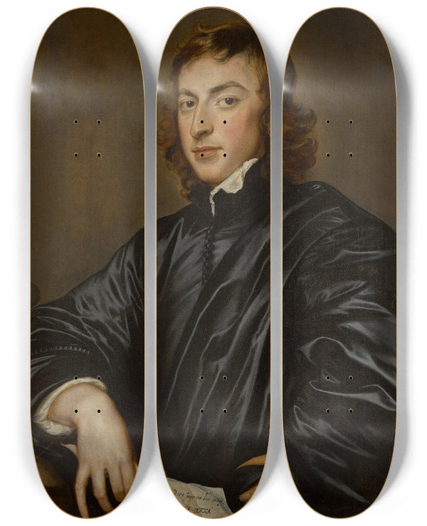 Triptych art skateboard deck of Adriaen Hanneman Portrait Of A Gentleman by Adriaen Hanneman (1601-1671)