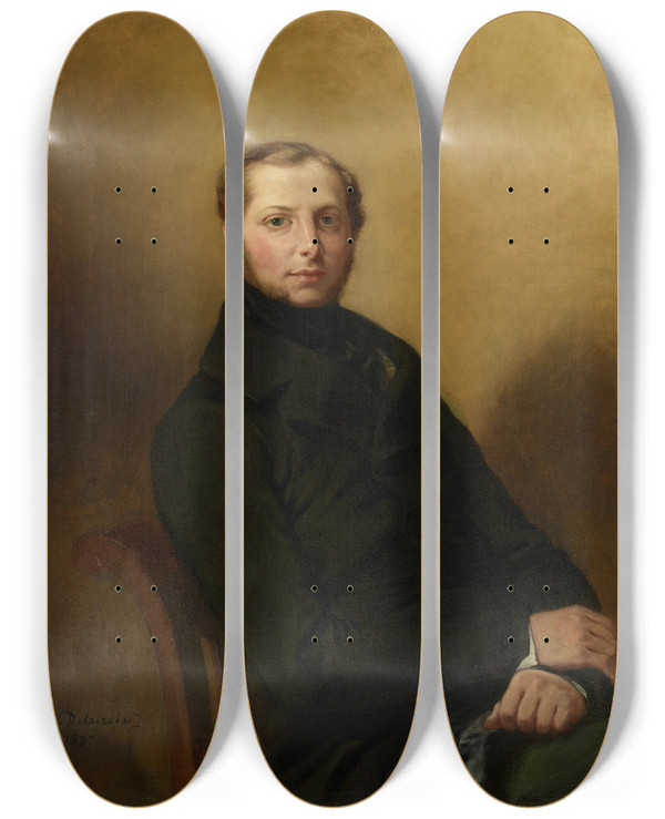 Triptych art skateboard deck of Eugne Delacroix Portrait Of Count Charles Demornay by Eugene Delacroix (1798-1863)