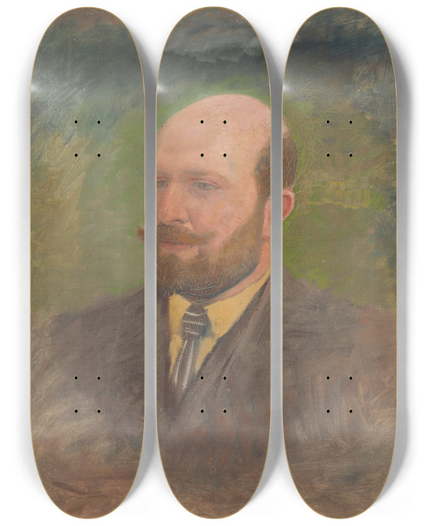 Triptych art skateboard deck of Ladislav Mednynszky Portrait Of A Man With A Tie by Ladislav Mednyanszky (1852-1919)