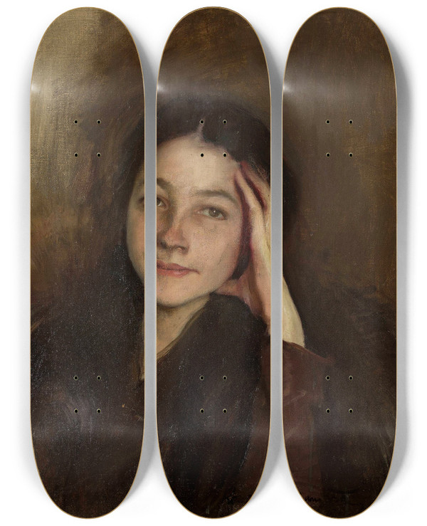 Triptych art skateboard deck of Konrad Krzyanowski Portrait Of Wanda Arkuszewska by Konrad Krzyzanowski (1872-1922)