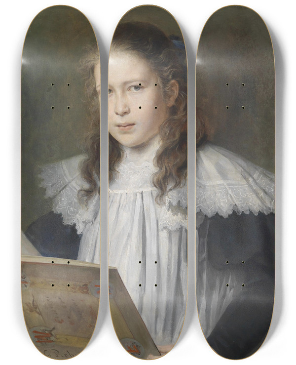 Triptych art skateboard deck of Carl Probst Mdchenbildnis Gisela Probst by Carl Probst (1854-1924)