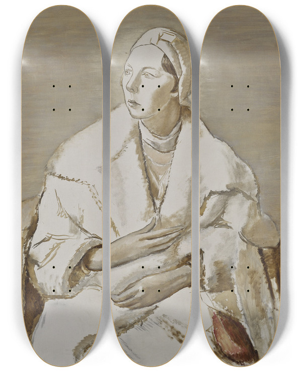 Triptych art skateboard deck of Isaac Grnewald Sigrid Hjertn by Isaac Grunewald (1889-1946)