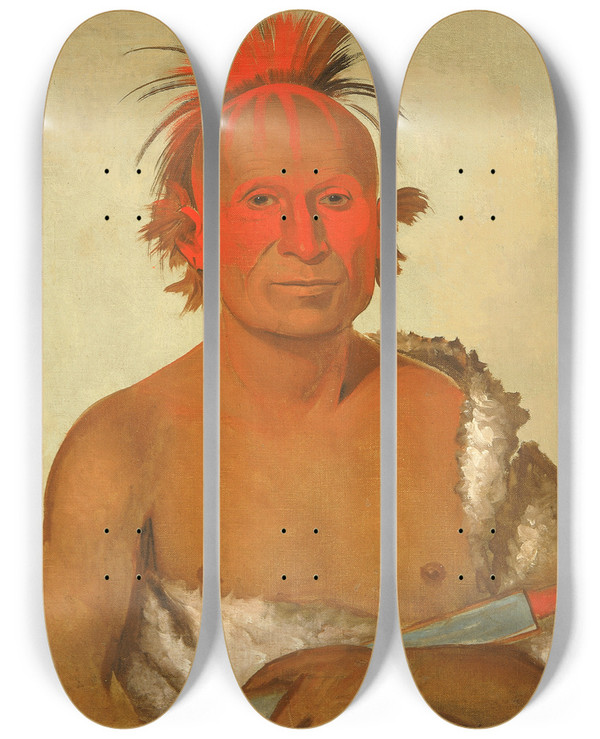 Triptych art skateboard deck of George Catlin Pasheepah Little Stabbing Chief The Younger One Of Black Hawks Braves by George Catlin (1796-1872)