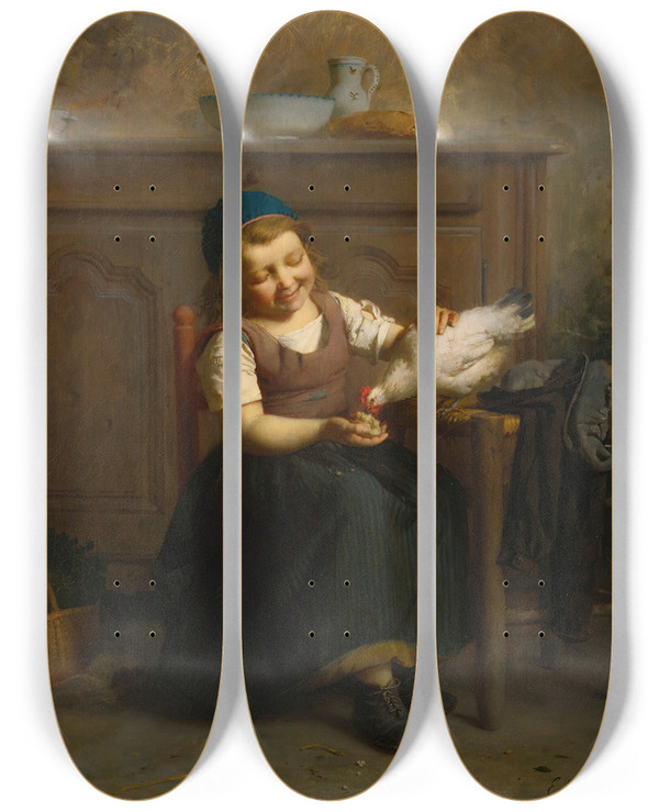Triptych art skateboard deck of Emileauguste Hublin Birds Of A Feather by Emile-Auguste Hublin (1830-1891)