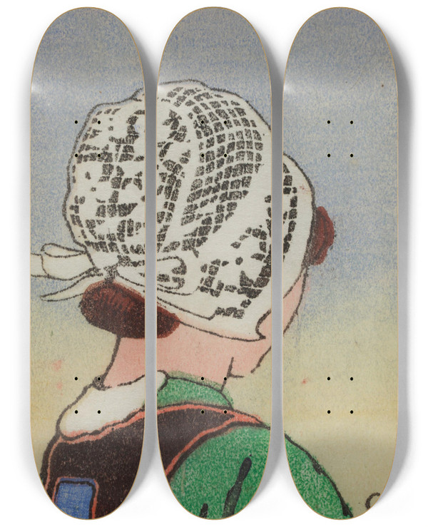 Triptych art skateboard deck of Carl Moser Bretonisches Mdchen by Carl Moser (1873-1939)