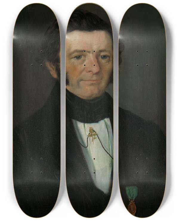 Triptych art skateboard deck of Matthias Stoltenberg Portrait Of County Court Judge Andreas Boghart Richter by Matthias Stoltenberg (1799-1871)