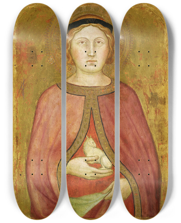 Triptych art skateboard deck of Taddeo Di Bartolo Saint Agnes by Taddeo di Bartolo (1362-1422)