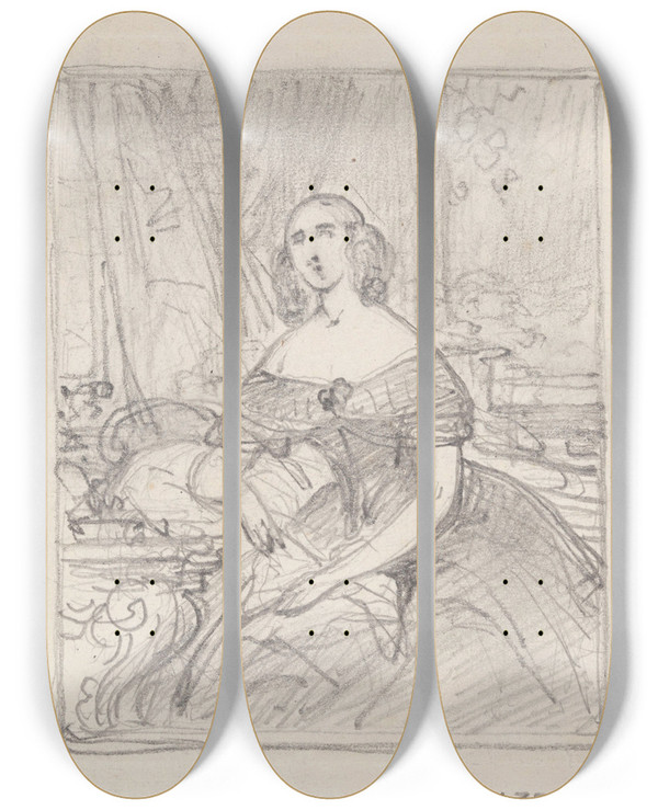 Triptych art skateboard deck of Nicaise De Keyser Portrait Of A Woman_21 by Nicaise De Keyser (1813-1887)