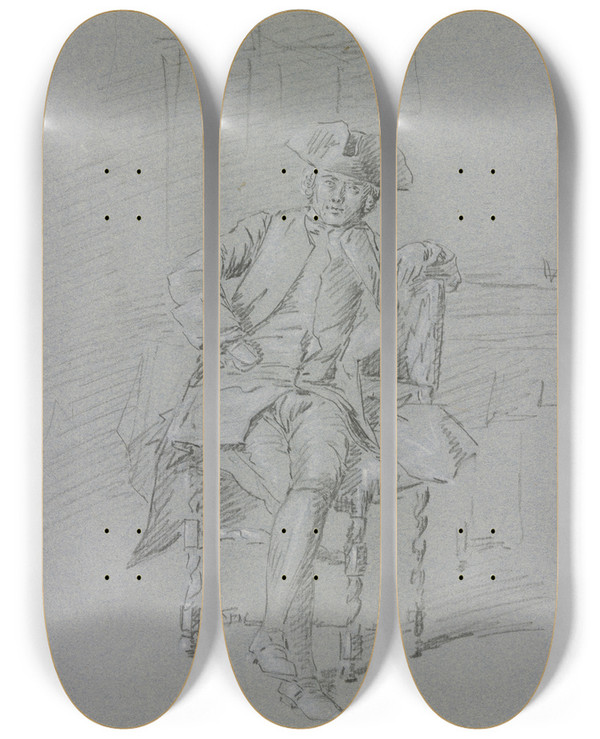 Triptych art skateboard deck of Cornelis Troost A Sitting Cavalier by Cornelis Troost (1696-1750)