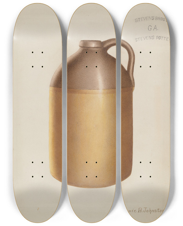 Triptych art skateboard deck of Annie B Johnston Stoneware Jug_1 by Annie B Johnston (20-)
