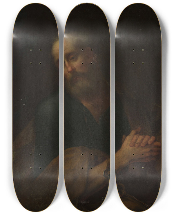 Triptych art skateboard deck of Bartolom Estebn Murillo St Peter by Bartolome Esteban Murillo (1617-1682)