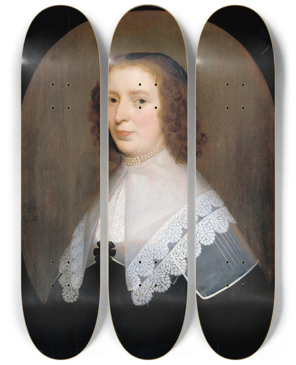 Triptych art skateboard deck of Gerard Van Honthorst Anna Van Den Corput by Gerard Van Honthorst (1592-1656)