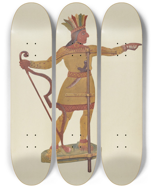 Triptych art skateboard deck of Alice Stearns Indian Weather Vane by Alice Stearns