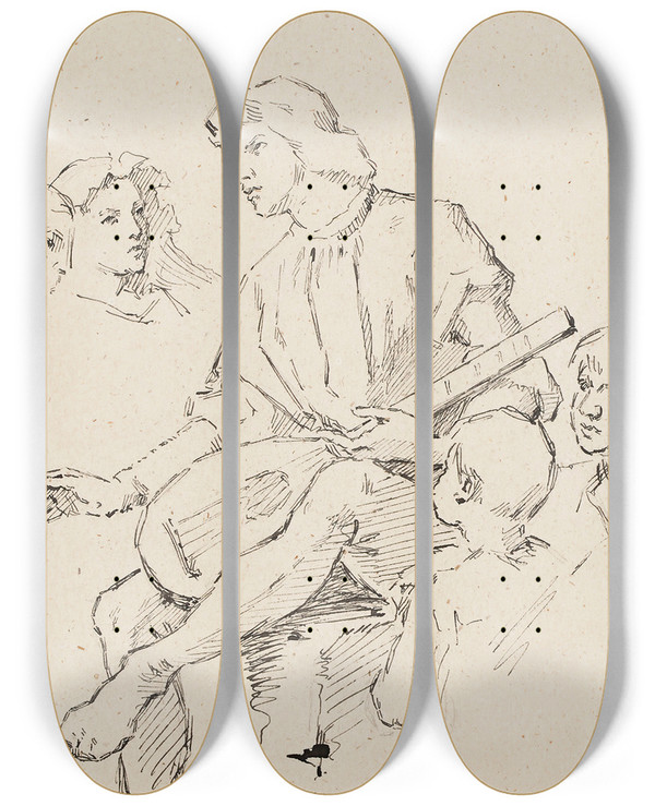 Triptych art skateboard deck of Helene Schjerfbeck Luutunsoittaja Thomas Couturen Mukaan by Helene Schjerfbeck (1862-1946)
