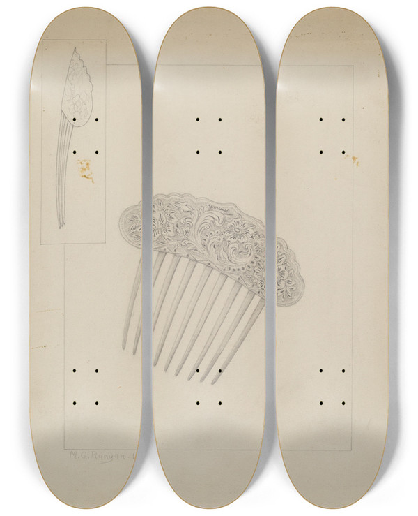 Triptych art skateboard deck of Manuel G Runyan Comb by Manuel G Runyan