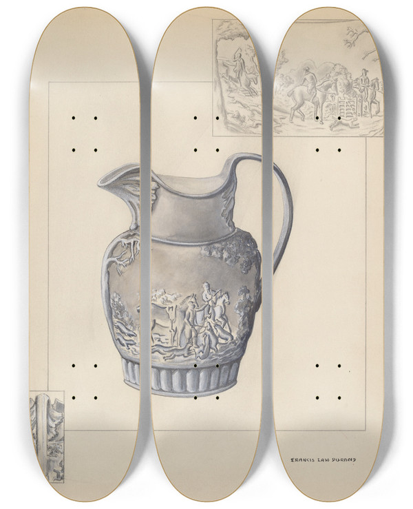 Triptych art skateboard deck of Francis Law Durand Pitcher_6 by Francis Law Durand (1935)