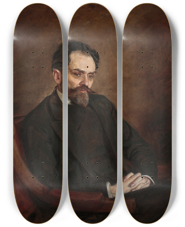 Triptych art skateboard deck of Kazimierz Mordasewicz Portrait Of Stefan Eromski by Kazimierz Mordasewicz (1859-1923)