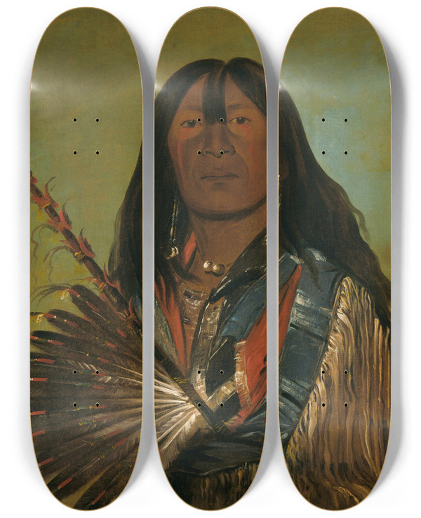 Triptych art skateboard deck of George Catlin Shnka The Dog Chief Of The Bad Arrow Points Band by George Catlin (1796-1872)