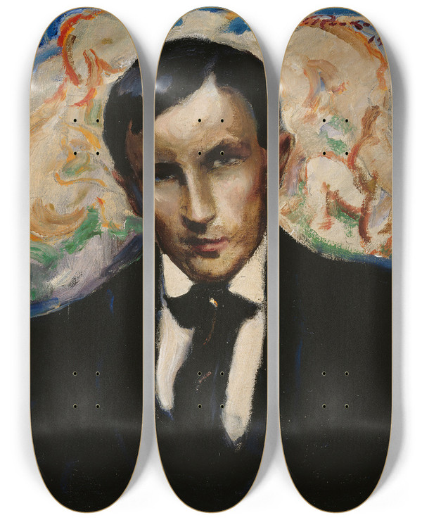 Triptych art skateboard deck of Jalmari Ruokokoski Portrait Of Tyko Sallinen by Jalmari Ruokokoski (1886-1936)