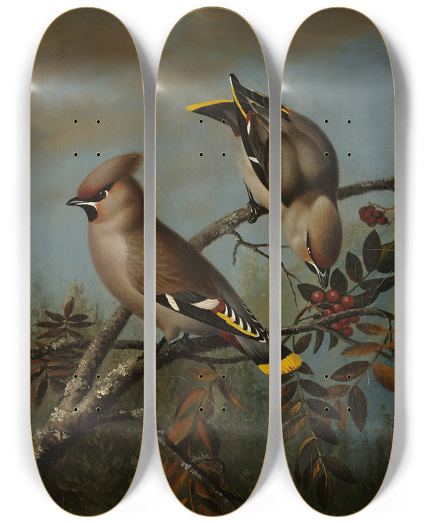 Triptych art skateboard deck of Magnus Von Wright Tilh In Rowan by Magnus Von Wright (1805-1868)