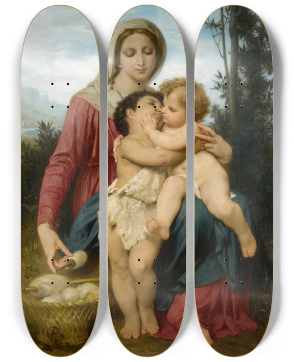 Triptych art skateboard deck of William Bouguereau Sainte Famille The Holy Family by William Bouguereau (1825-1905)
