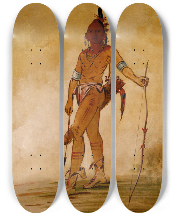 Triptych art skateboard deck of George Catlin Chhegashnga Little Chief by George Catlin (1796-1872)