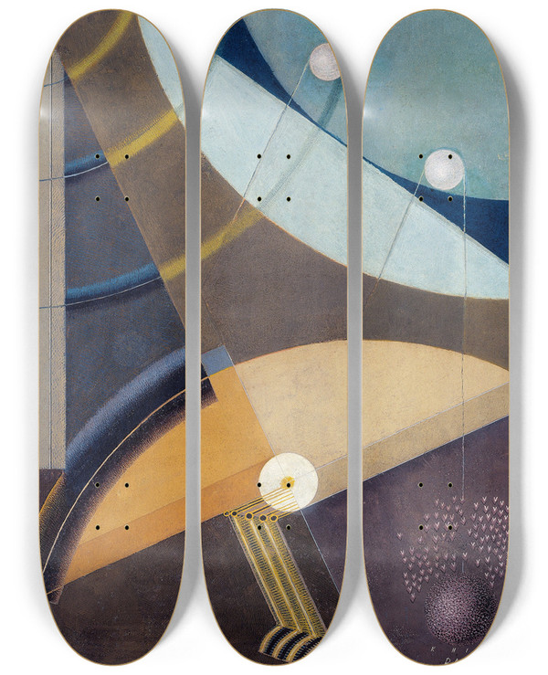 Triptych art skateboard deck of Karol Hiller Kompozycja Ba220 by Karol Hiller (1891-1939)