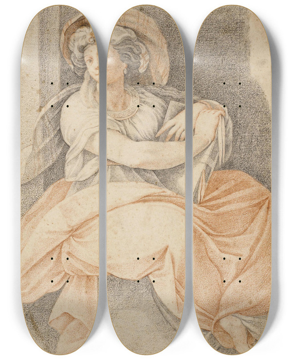 Triptych art skateboard deck of Giuseppe Cesari The Persian Sibyl by Giuseppe Cesari (1568-1640)