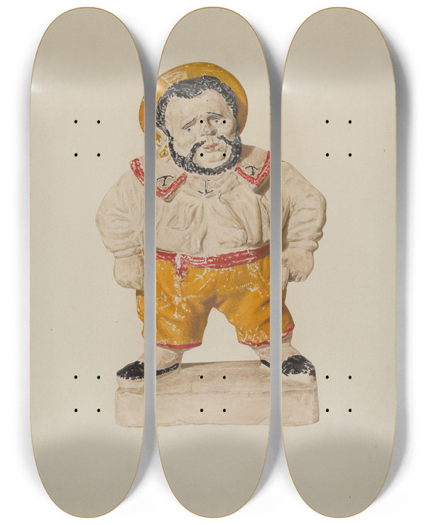 Triptych art skateboard deck of Lucille Chabot Figure Of A Sailor by Lucille Chabot