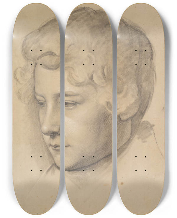 Triptych art skateboard deck of Wilhelm Von Kgelgen Portrait Of A Young Man by Wilhelm von Kgelgen (1802-1867)