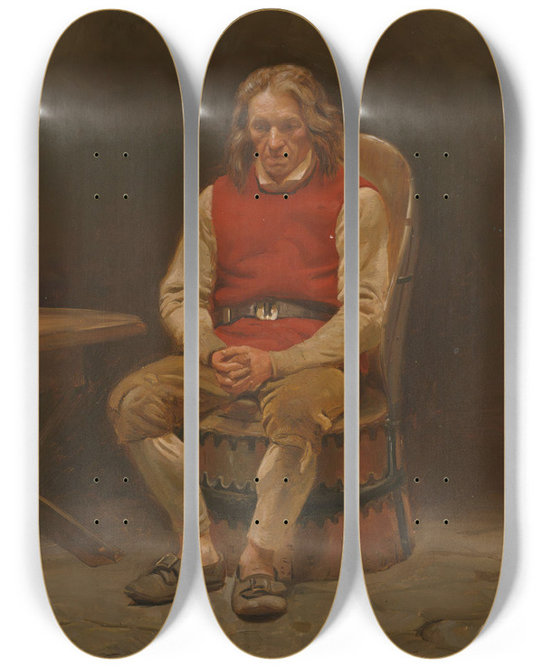 Triptych art skateboard deck of Adolph Tidemand Seated Farmer Study For Haugianerne by Adolph Tidemand (1814-1876)