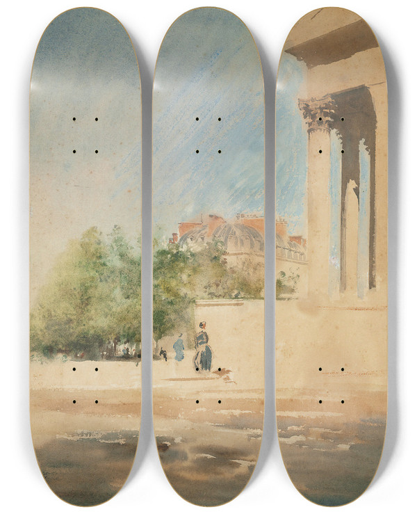 Triptych art skateboard deck of Giuseppede Nittis Place De La Madeleine by Giuseppe De Nittis (1846-1884)