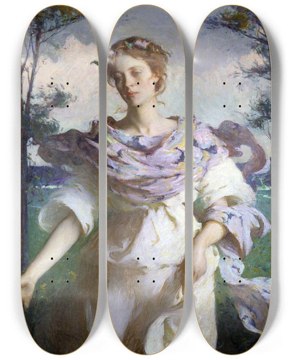 Triptych art skateboard deck of Frank Weston Benson  Summer by Frank Weston Benson (1862-1951)