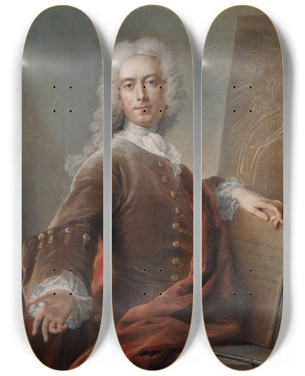 Triptych art skateboard deck of Charlesantoine Coypel Selfportrait by Charles-Antoine Coypel (1694-1752)