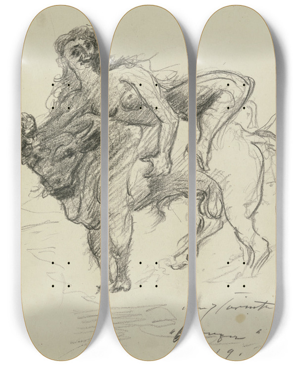 Triptych art skateboard deck of Lovis Corinth Europa On The Bull by Lovis Corinth (1858-1925)