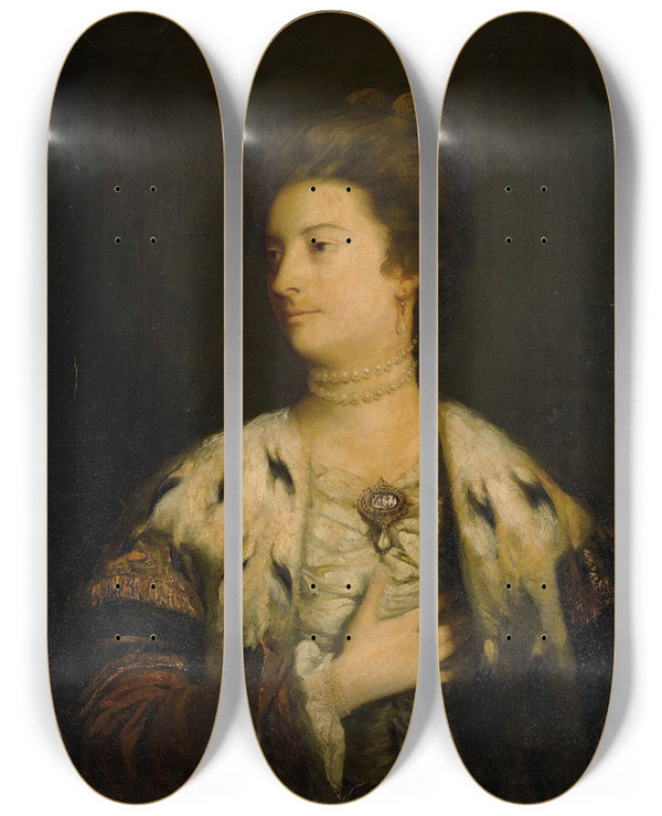 Triptych art skateboard deck of Sir Joshua Reynolds Portrait Of Lady Williams Wynn by Sir Joshua Reynolds (1723-1792)
