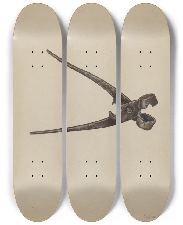 Triptych art skateboard deck of William Frank Bullet Mold_1 by William Frank