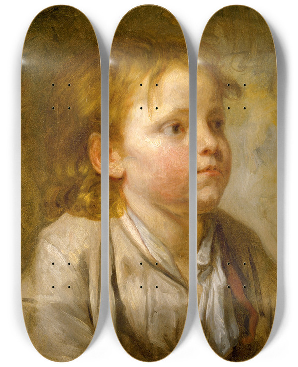 Triptych art skateboard deck of Jeanbaptiste Greuze Head Of A Young Boy_3 by Jean-Baptiste Greuze (1725-1805)